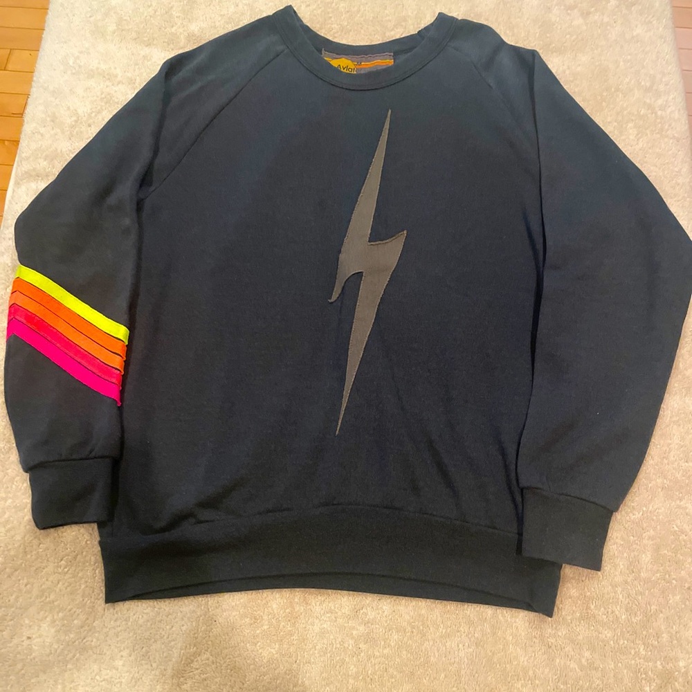 Aviator Nation Black Sweater with Multicolor Stripes
